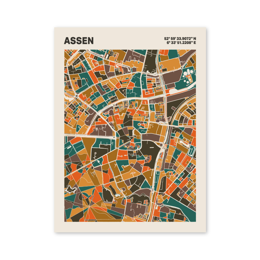 Plattegrond poster Licht Assen mozaiek stl 06 2 | Funky Fellow