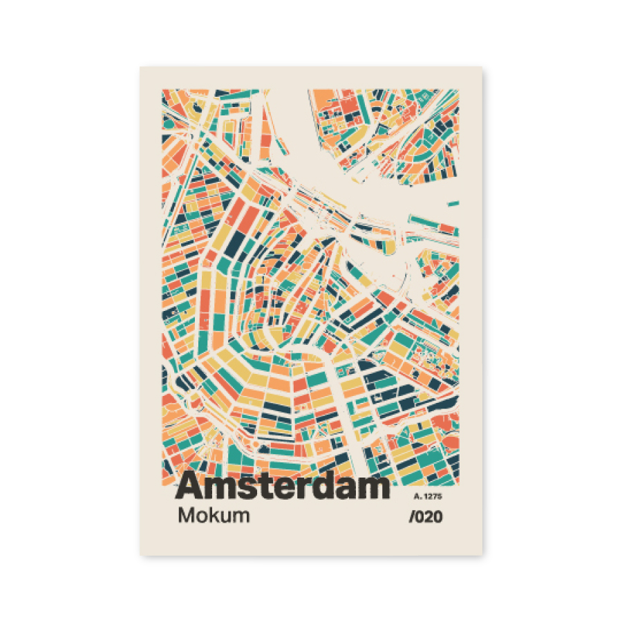 Plattegrond poster Licht Amsterdam mozaiek stl 01 mockup A6 schaduw voorkant | Funky Fellow