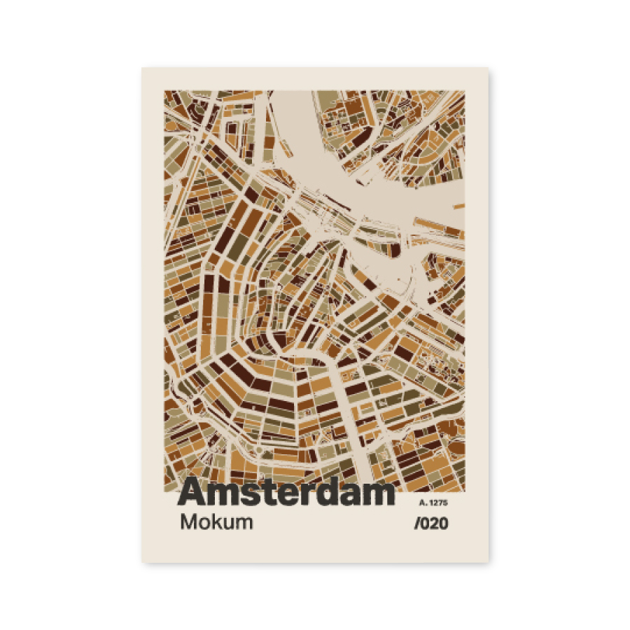 Plattegrond poster Licht Amsterdam mozaiek stl 03 mockup A6 schaduw voorkant | Funky Fellow