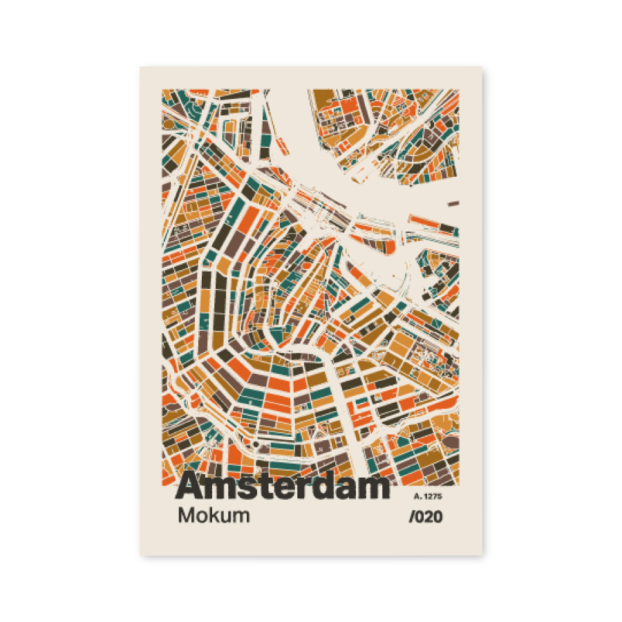 Plattegrond poster Licht Amsterdam mozaiek stl 06 mockup A6 schaduw voorkant | Funky Fellow