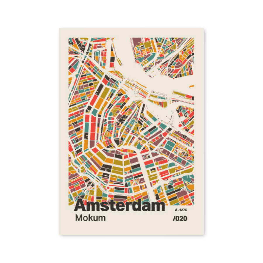 Plattegrond poster Licht Amsterdam mozaiek stl 07 mockup A6 schaduw voorkant | Funky Fellow
