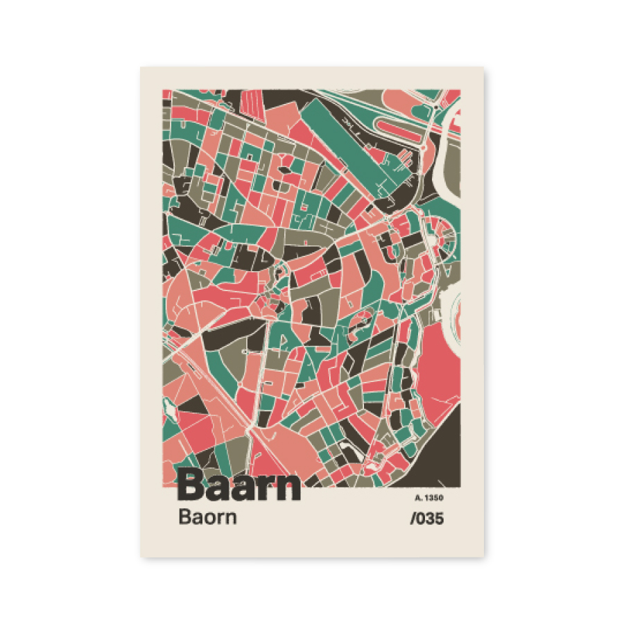Plattegrond poster Licht Baarn mozaiek stl 02 mockup A6 schaduw voorkant | Funky Fellow