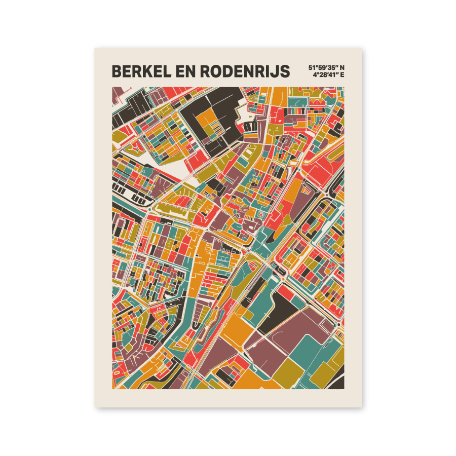 Plattegrond poster Licht Berkel en Rodenrijs mozaiek stl 07 mockup poster schaduw 06 | Funky Fellow