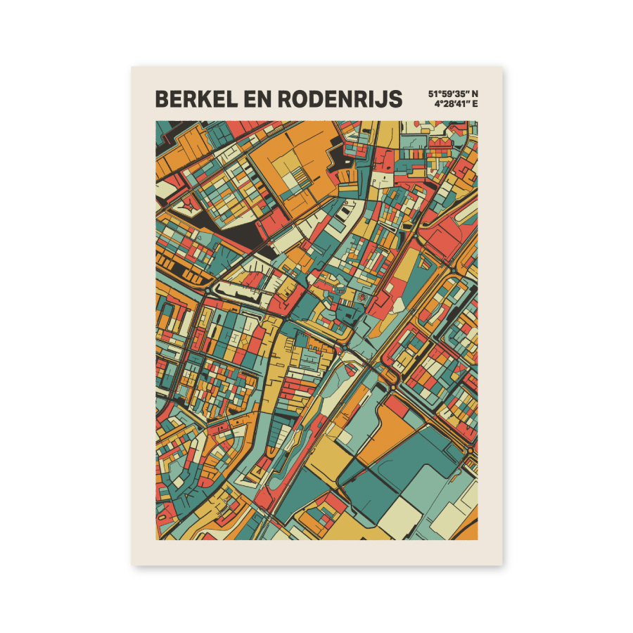 Plattegrond poster Licht Berkel en Rodenrijs mozaiek stl 08 mockup poster schaduw 06 | Funky Fellow