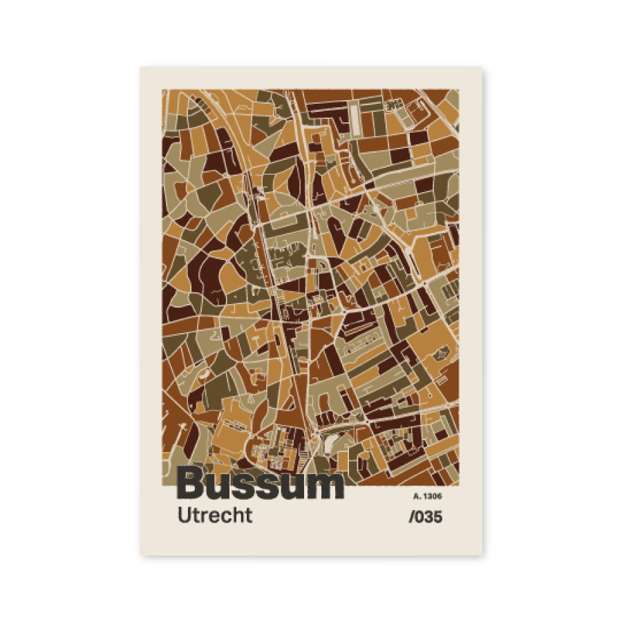 Plattegrond poster Licht Bussum mozaiek stl 03 mockup A6 schaduw voorkant | Funky Fellow