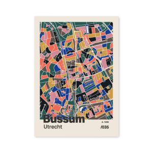 Plattegrond poster Licht Bussum mozaiek stl 05 mockup A6 schaduw voorkant | Funky Fellow