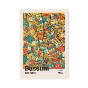 Plattegrond poster Licht Bussum mozaiek stl 08 mockup A6 schaduw voorkant | Funky Fellow