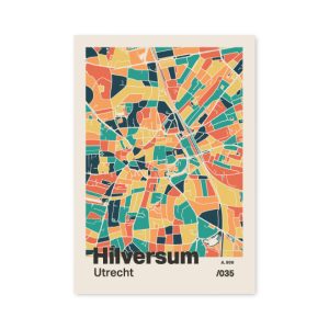 Plattegrond poster Licht Hilversum mozaiek stl 01 mockup A6 schaduw voorkant | Funky Fellow