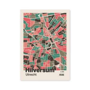 Plattegrond poster Licht Hilversum mozaiek stl 02 mockup A6 schaduw voorkant | Funky Fellow
