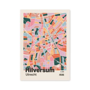 Plattegrond poster Licht Hilversum mozaiek stl 04 mockup A6 schaduw voorkant | Funky Fellow