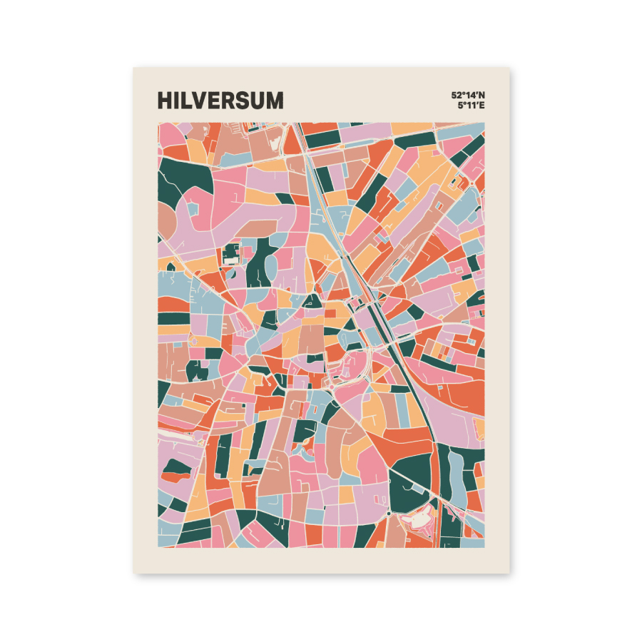 Plattegrond poster Licht Hilversum mozaiek stl 04 mockup poster schaduw 06 | Funky Fellow
