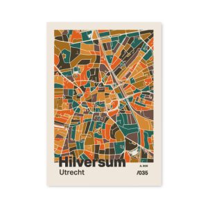 Plattegrond poster Licht Hilversum mozaiek stl 06 mockup A6 schaduw voorkant | Funky Fellow