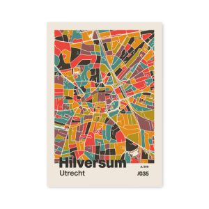 Plattegrond poster Licht Hilversum mozaiek stl 07 mockup A6 schaduw voorkant | Funky Fellow