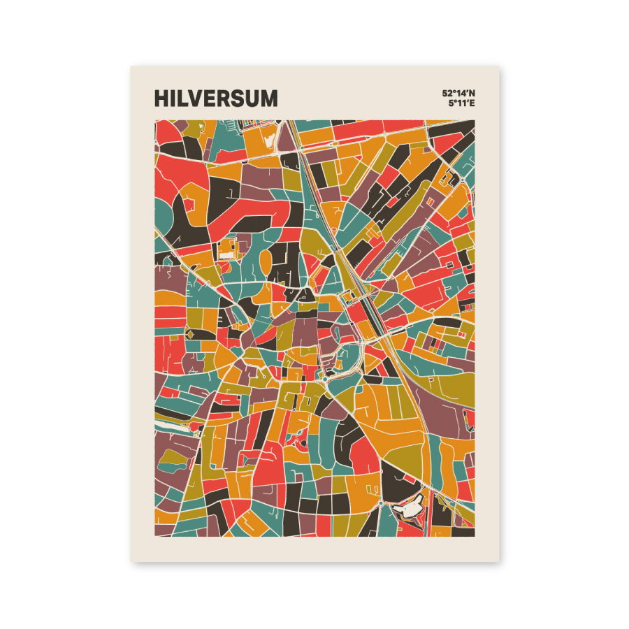 Plattegrond poster Licht Hilversum mozaiek stl 07 mockup poster schaduw 06 | Funky Fellow