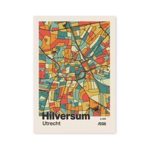 Plattegrond poster Licht Hilversum mozaiek stl 08 mockup A6 schaduw voorkant | Funky Fellow