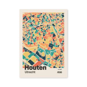 Plattegrond poster Licht Houten mozaiek stl 01 mockup A6 schaduw voorkant | Funky Fellow