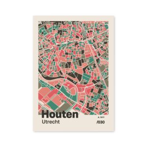 Plattegrond poster Licht Houten mozaiek stl 02 mockup A6 schaduw voorkant | Funky Fellow