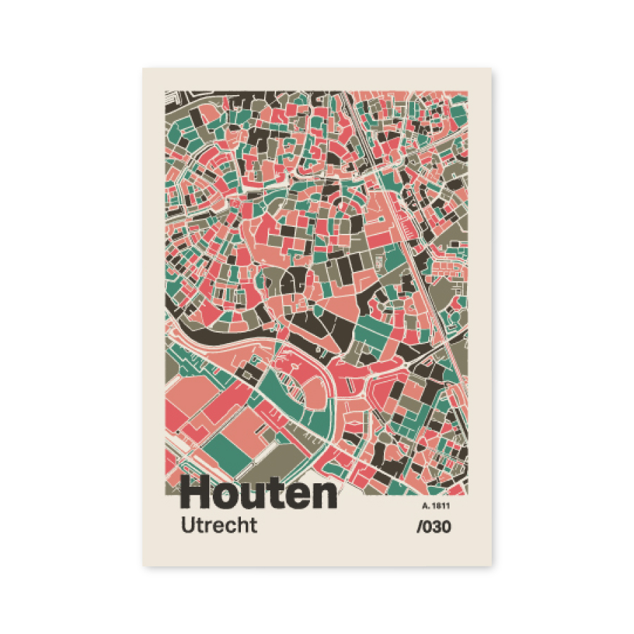 Plattegrond poster Licht Houten mozaiek stl 02 mockup A6 schaduw voorkant | Funky Fellow