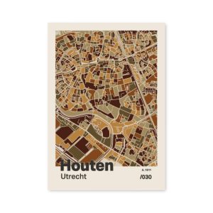 Plattegrond poster Licht Houten mozaiek stl 03 mockup A6 schaduw voorkant | Funky Fellow