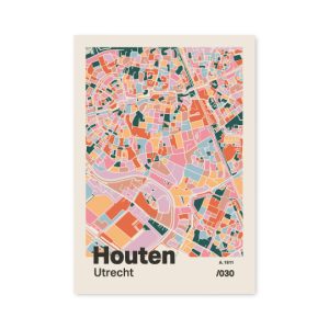 Plattegrond poster Licht Houten mozaiek stl 04 mockup A6 schaduw voorkant | Funky Fellow