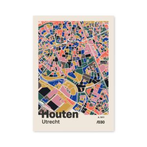 Plattegrond poster Licht Houten mozaiek stl 05 mockup A6 schaduw voorkant | Funky Fellow