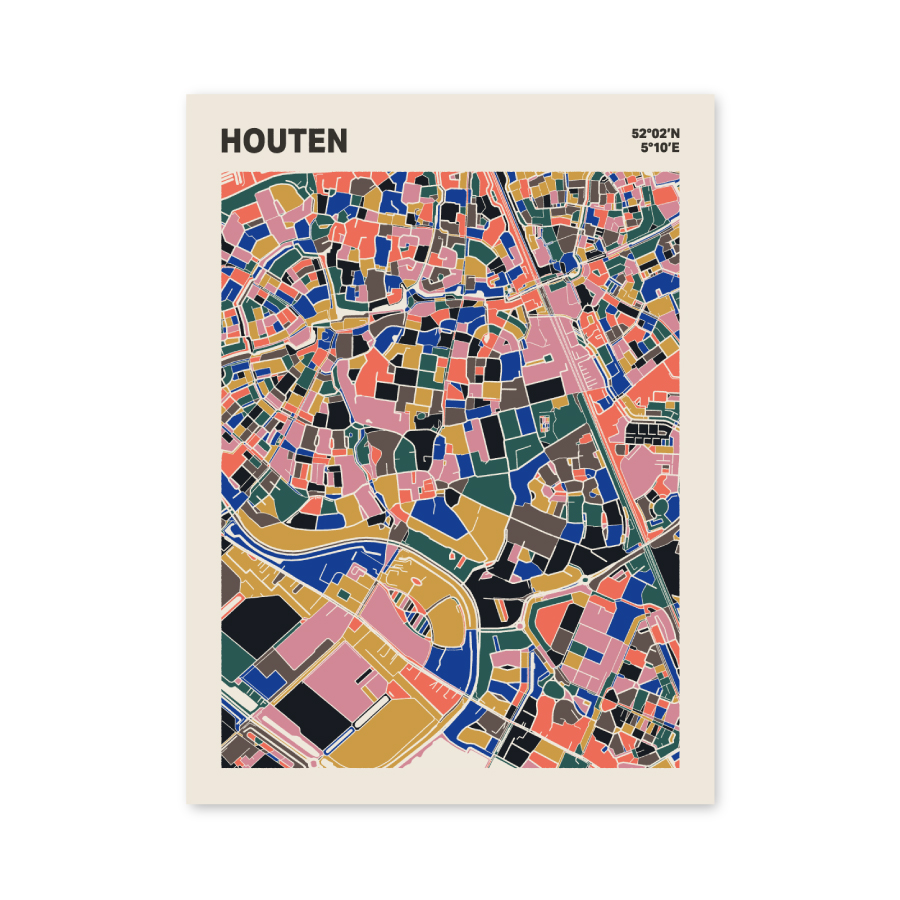 Plattegrond poster Licht Houten mozaiek stl 05 mockup poster schaduw 06 | Funky Fellow