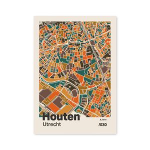 Plattegrond poster Licht Houten mozaiek stl 06 mockup A6 schaduw voorkant | Funky Fellow