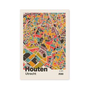 Plattegrond poster Licht Houten mozaiek stl 07 mockup A6 schaduw voorkant | Funky Fellow