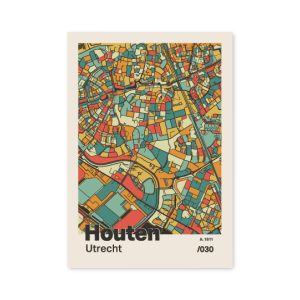 Plattegrond poster Licht Houten mozaiek stl 08 mockup A6 schaduw voorkant | Funky Fellow