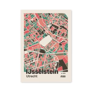 Plattegrond poster Licht IJsselstein mozaiek stl 02 mockup A6 schaduw voorkant | Funky Fellow