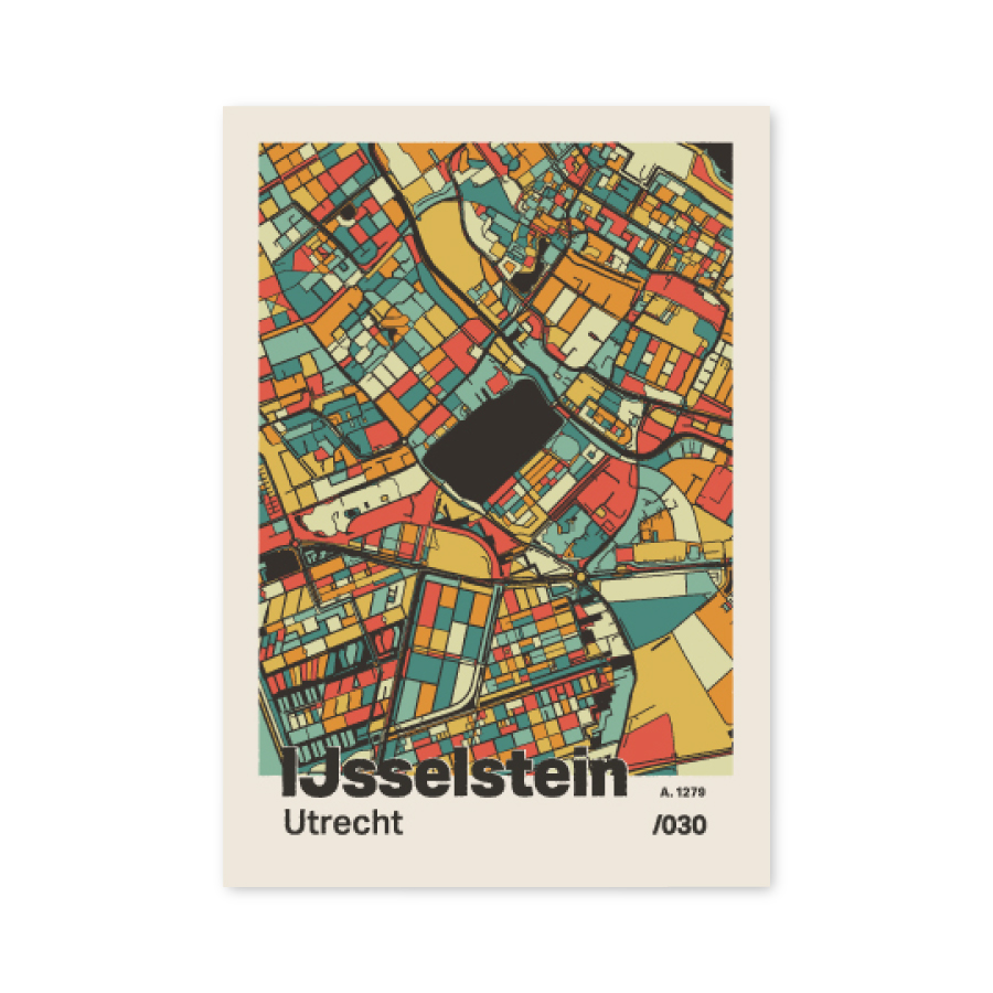 Plattegrond poster Licht IJsselstein mozaiek stl 08 mockup A6 schaduw voorkant | Funky Fellow