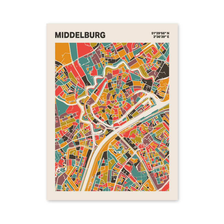 Plattegrond poster Licht Middelburg mozaiek stl 07 mockup poster schaduw 06 | Funky Fellow