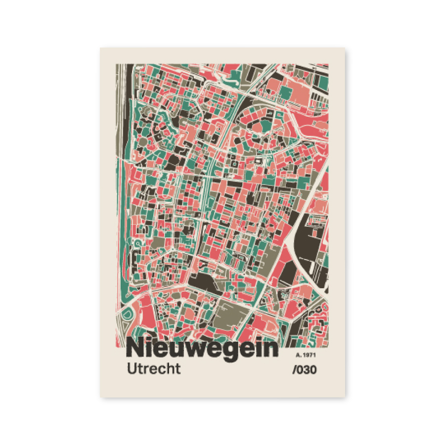 Plattegrond poster Licht Nieuwegein mozaiek stl 02 mockup A6 schaduw voorkant | Funky Fellow