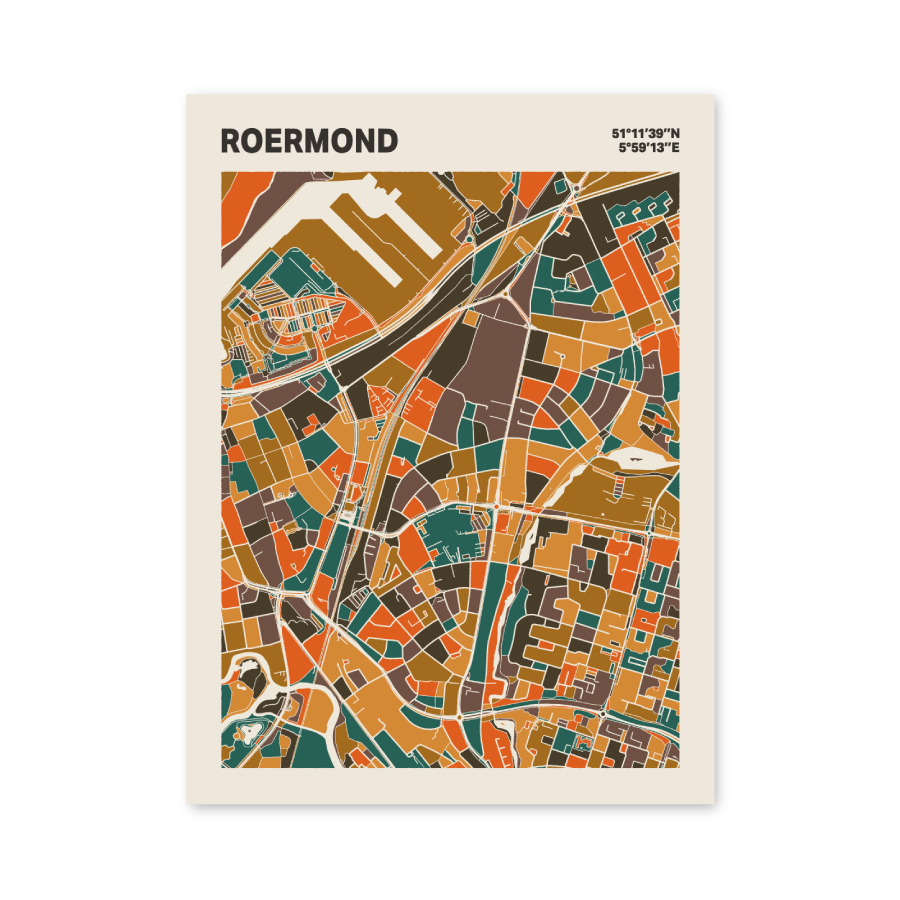 Plattegrond poster Licht Roermond mozaiek stl 06 mockup poster schaduw 06 | Funky Fellow