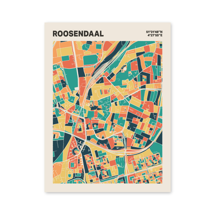 Plattegrond poster Licht Roosendaal mozaiek stl 01 mockup poster schaduw 06 | Funky Fellow