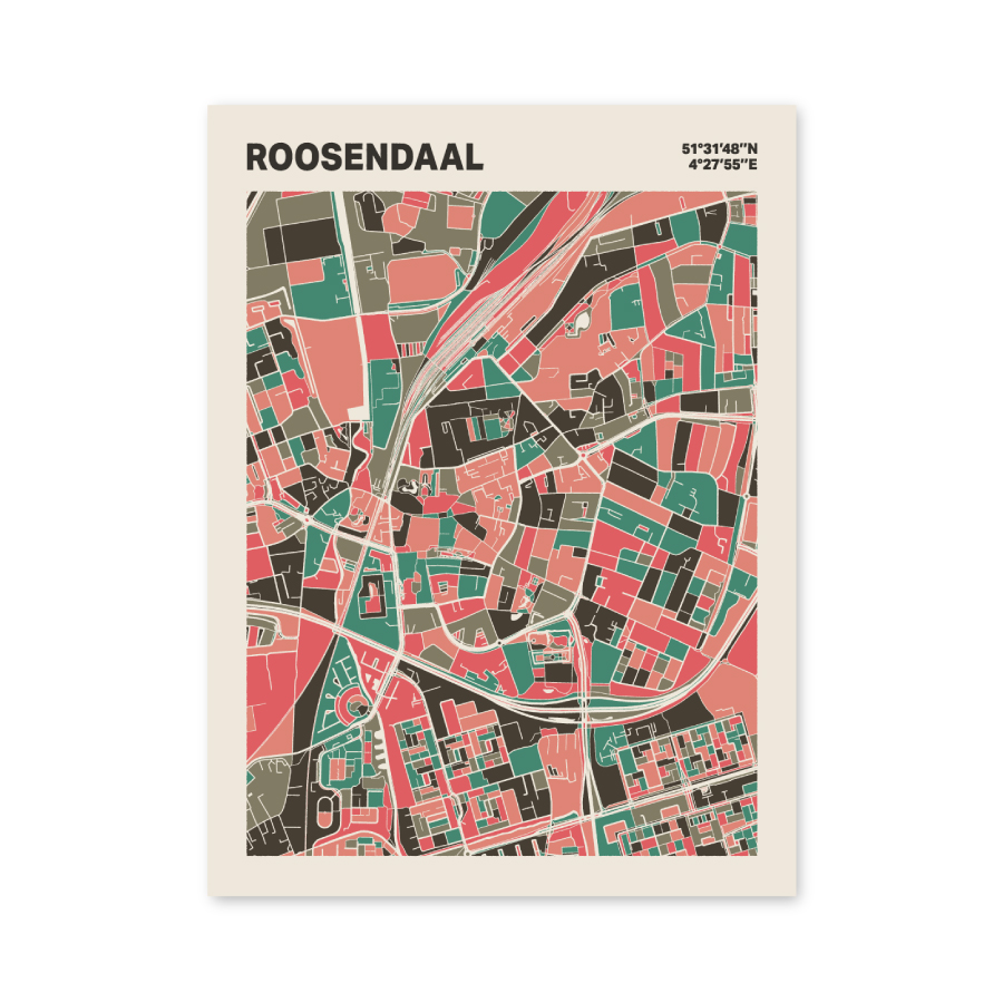 Plattegrond poster Licht Roosendaal mozaiek stl 02 mockup poster schaduw 06 | Funky Fellow