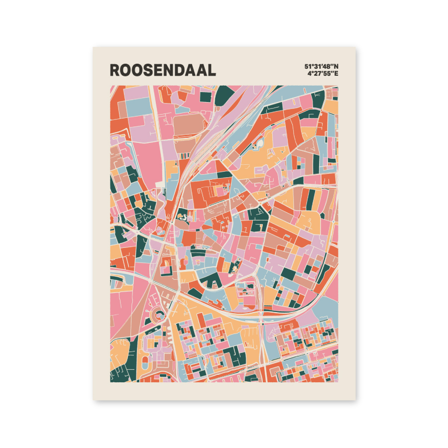 Plattegrond poster Licht Roosendaal mozaiek stl 04 mockup poster schaduw 06 | Funky Fellow