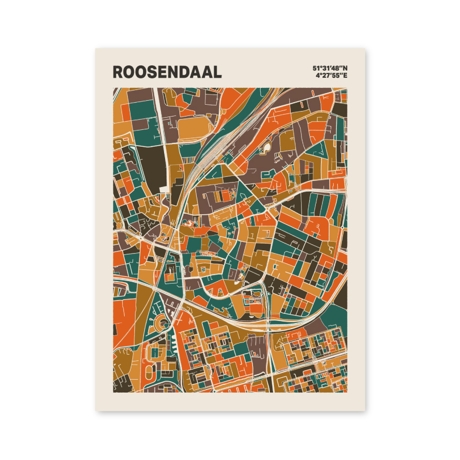 Plattegrond poster Licht Roosendaal mozaiek stl 06 mockup poster schaduw 06 | Funky Fellow