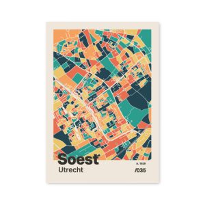 Plattegrond poster Licht Soest mozaiek stl 01 mockup A6 schaduw voorkant | Funky Fellow