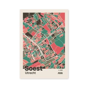 Plattegrond poster Licht Soest mozaiek stl 02 mockup A6 schaduw voorkant | Funky Fellow