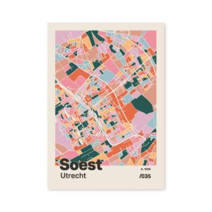 Plattegrond poster Licht Soest mozaiek stl 04 mockup A6 schaduw voorkant | Funky Fellow
