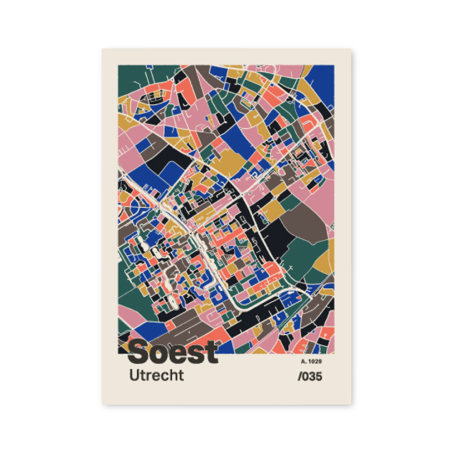 Plattegrond poster Licht Soest mozaiek stl 05 mockup A6 schaduw voorkant | Funky Fellow