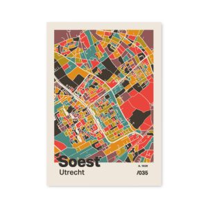Plattegrond poster Licht Soest mozaiek stl 07 mockup A6 schaduw voorkant | Funky Fellow