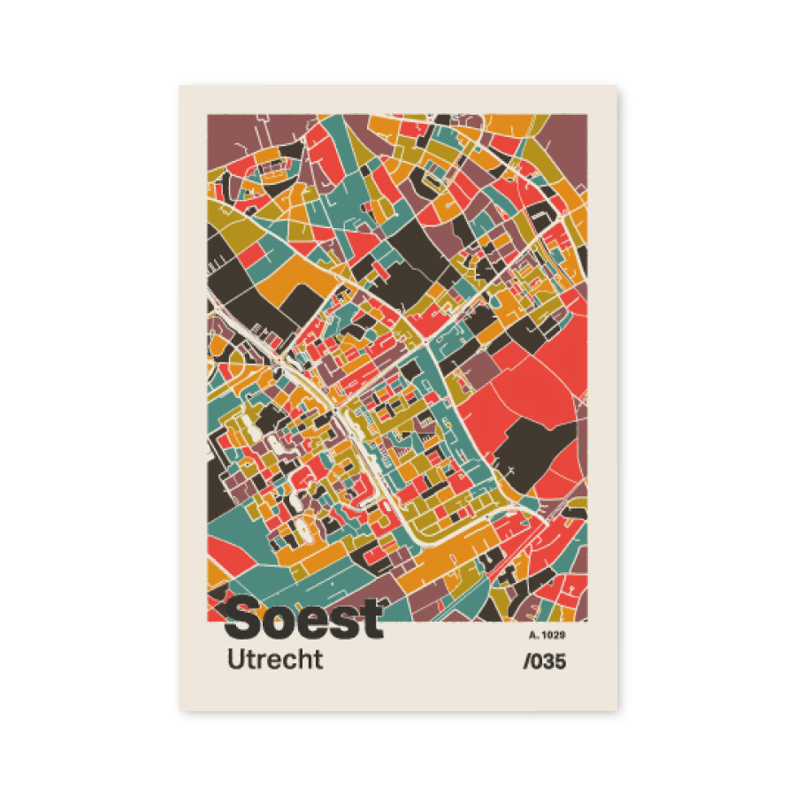 Plattegrond poster Licht Soest mozaiek stl 07 mockup A6 schaduw voorkant | Funky Fellow