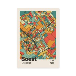 Plattegrond poster Licht Soest mozaiek stl 08 mockup A6 schaduw voorkant | Funky Fellow