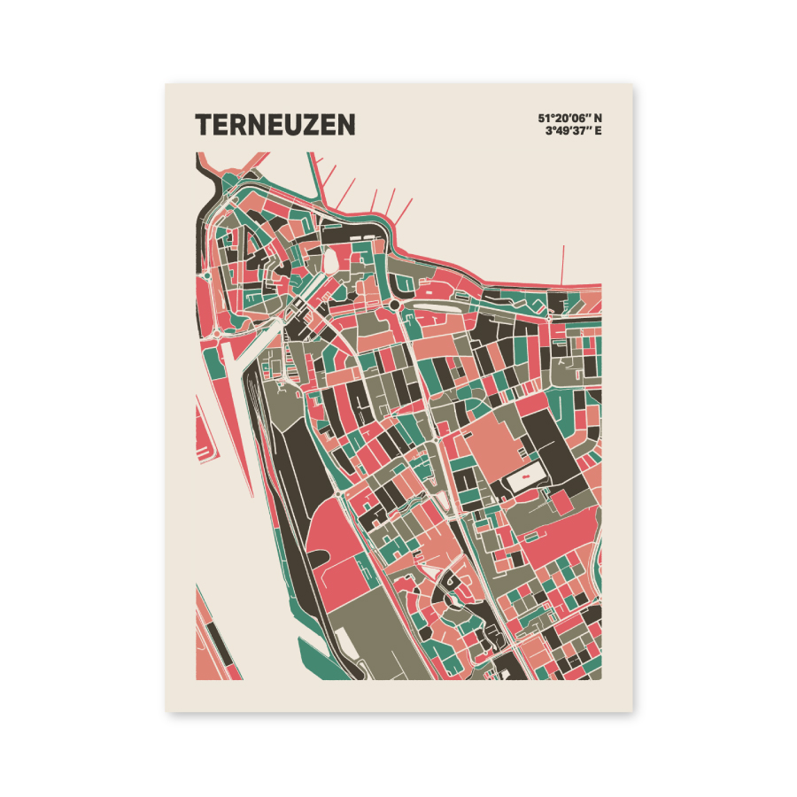 Plattegrond poster Licht Terneuzen mozaiek stl 02 mockup poster schaduw 06 | Funky Fellow