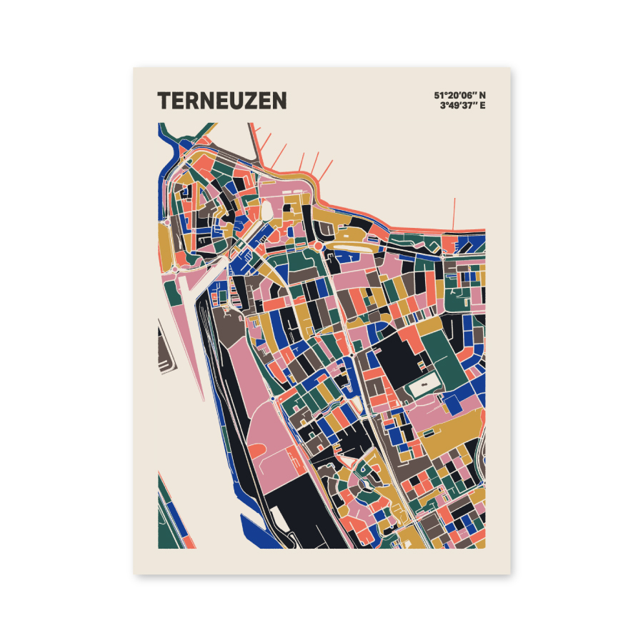 Plattegrond poster Licht Terneuzen mozaiek stl 05 mockup poster schaduw 06 | Funky Fellow