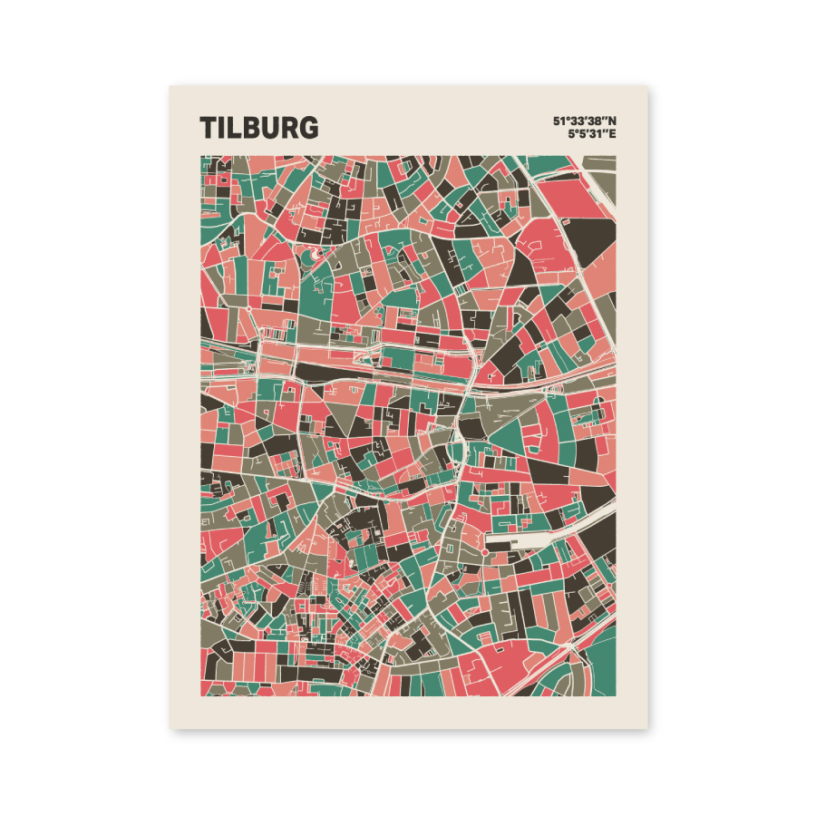 Plattegrond poster Licht Tilburg mozaiek stl 02 mockup poster schaduw 06 | Funky Fellow