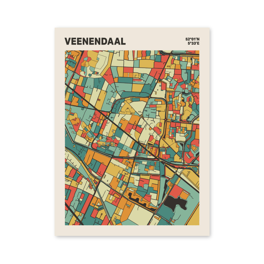 Plattegrond poster Licht Veenendaal mozaiek stl 08 mockup poster schaduw 06 | Funky Fellow