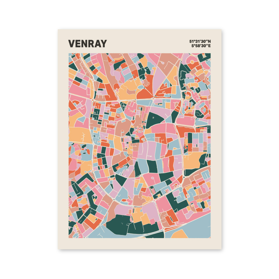 Plattegrond poster Licht Venray mozaiek stl 04 mockup poster schaduw 06 | Funky Fellow